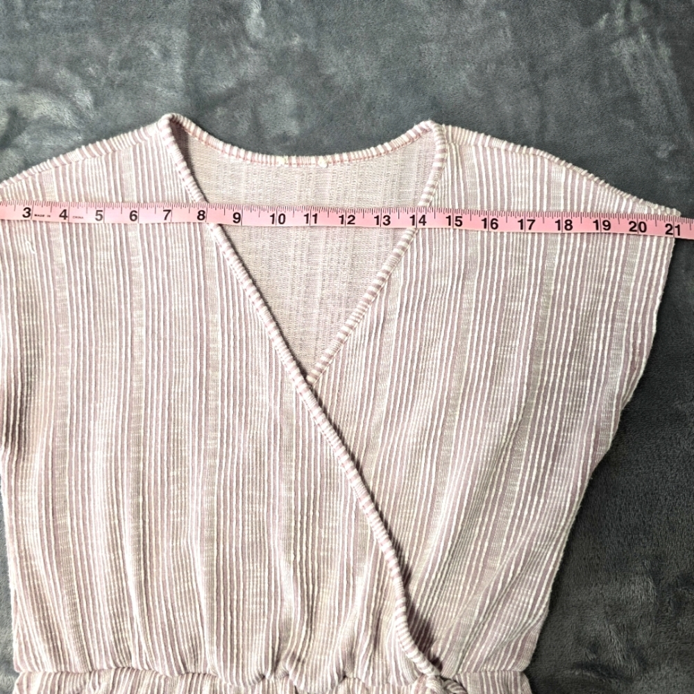 2/$30 Petal Pink & White Stripe Faux Wrap Midi Dress Super Soft Womens Size M - Picture 8 of 10